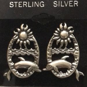 Vintage Dolphin post sterling silver earrings